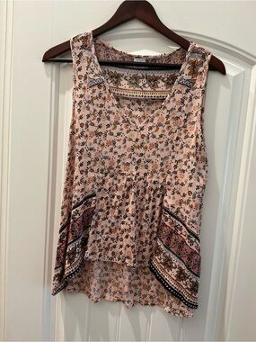 Patrons of Peace Pink Floral Boho Tank Top, Size XS